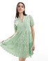 Фото #6 товара YAS broderie short sleeve mini dress in light green - LGREEN