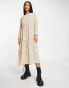 Фото #8 товара ASOS DESIGN Petite long sleeve tiered smock midi dress in beige spot print