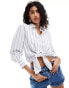 Фото #1 товара & Other Stories linen blend tie front shirt in blue and white stripes