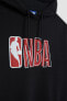 Фото #3 товара DeFactoFit NBA Wordmark Oversize Fit Kapüşonlu Kalın Sweatshirt