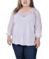Фото #1 товара Plus Size 3/4 Sleeve Ringed Top with Mesh