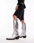 Фото #1 товара Topshop Rose premium leather western knee high boots in silver