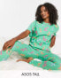 ASOS DESIGN Tall rainbow spot oversized tee & legging pyjama set in navy