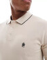 French Connection single tipped polo in stone Stone/Marineblau, S - фото #3