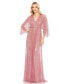 ფოტო #7 პროდუქტის Women's Beaded Striping Kimono Sleeve V Neck Gown