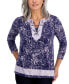 Фото #1 товара Petite Mixed-Print Lace-Up Knit Tunic, Created for Macy's