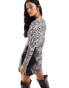 River Island long sleeve square neck body in black and white zebra print