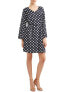 Фото #2 товара Love Sadie Womens Navy/White Polka Dot Bell Sleeve V-Neck A-Line Dress Size M