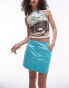 Topshop low rise mini skirt in turquoise with burgundy stitching