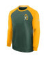 Men's Green and Gold Green Bay Packers Historic Raglan Crew Performance Sweater