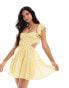 Фото #1 товара ASOS DESIGN flutter sleeve corset cut out mini skater dress in lemon