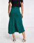 ASOS DESIGN midi skirt with ruched side and button detail in dark green