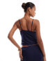 Фото #3 товара ASOS DESIGN co-ord contrast lace trim cami top in navy