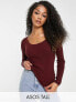 Фото #1 товара ASOS DESIGN Tall knitted top with scoop neck with rib bust detail in dark red