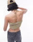 Фото #4 товара Topshop textured ruched cutout halter top in khaki