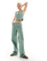 Something New X Chloe Frater straight leg baggy jeans co-ord in washed watercress green