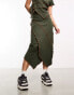 COLLUSION exposed seam wrap midi skirt in khaki