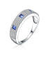 Sterling Silver Rhodium Plated Sapphire Cubic Zirconia Band Ring