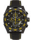 ფოტო #1 პროდუქტის Torrent Men's Chronograph Watch Black Leather Strap, Black and Yellow Dial, 44mm