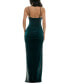 Juniors' Cowlneck Ruched Metallic-Knit Gown