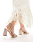 Be Mine Wide Fit Bridal Adilette asymmetric strap block heel sandals in blush