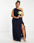 Yaura Plus Bridesmaid drape one shoulder maxi dress in navy