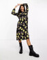 Фото #2 товара Monki long sleeve midi dress in black rose print