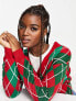 Brave Soul Christmas cardigan in red argyle Red/Green, 42 - фото #3