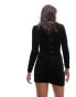 Topshop velvet and mesh ruched detail mini dress in black