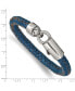 ფოტო #2 პროდუქტის Stainless Steel Antiqued and Blue Braided Leather Bracelet