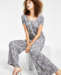 Фото #4 товара Petite Textured Animal-Print Wide-Leg Pants, Created for Macy's