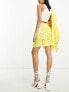 Фото #3 товара ASOS DESIGN oversized floral printed mom suit short with linen in yellow
