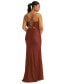 ფოტო #2 პროდუქტის Cowl-Neck Open Tie-Back Stretch Satin Mermaid Dress with Slight Train