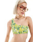 Reclaimed Vintage one shoulder bikini top in yellow blurred crinkle floral print