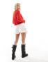 COLLUSION cotton crinkle flippy mini skirt with ribbon detail in white