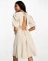 Фото #2 товара JDY linen look tie back mini dress in stone