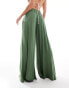 Фото #2 товара ASOS DESIGN Petite jersey palazzo beach trouser in khaki