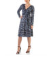 Women's Long Sleeve Knee Length Faux Wrap Dress Gray, Blue Multi, Средний - фото #3