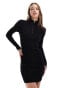 Miss Selfridge rib knit half zip collar detail mini dress in black Черный, M - EU 40-42 - фото #1