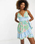 ASOS DESIGN shirred waist wrap cami mini sundress in floral gingham mix print