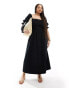 ASOS DESIGN Curve soft denim maxi dress with puff sleeves in black