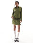 Extro & Vert khaki collared zip up utility jacket co-ord in khaki