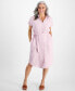 Фото #1 товара Petite Crinkled Cotton Camp Shirt Dress, Created for Macy's