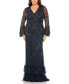 Women's Plus Size V Neck Embellished Flutter Tiered Long Sleeve Gown