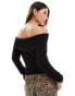 Фото #3 товара Pieces fine knit off shoulder jumper in black