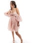 Фото #1 товара ASOS DESIGN bardot puff sleeve cut out textured mini dress in pink