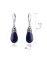 Western Style Gemstone Blue Lapis Lazuli Elongated Teardrop Filigree Lever Back Dangle Earrings For Women.925 Sterling Silver