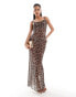 Фото #1 товара In The Style exclusive mesh cowl neck cami maxi dress in leopard print