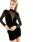 Фото #1 товара Bershka mesh and velvet cut out mini dress in black