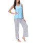 Women's Solid 2 Piece Tank Top with Printed Wide Pants Pajamas Set